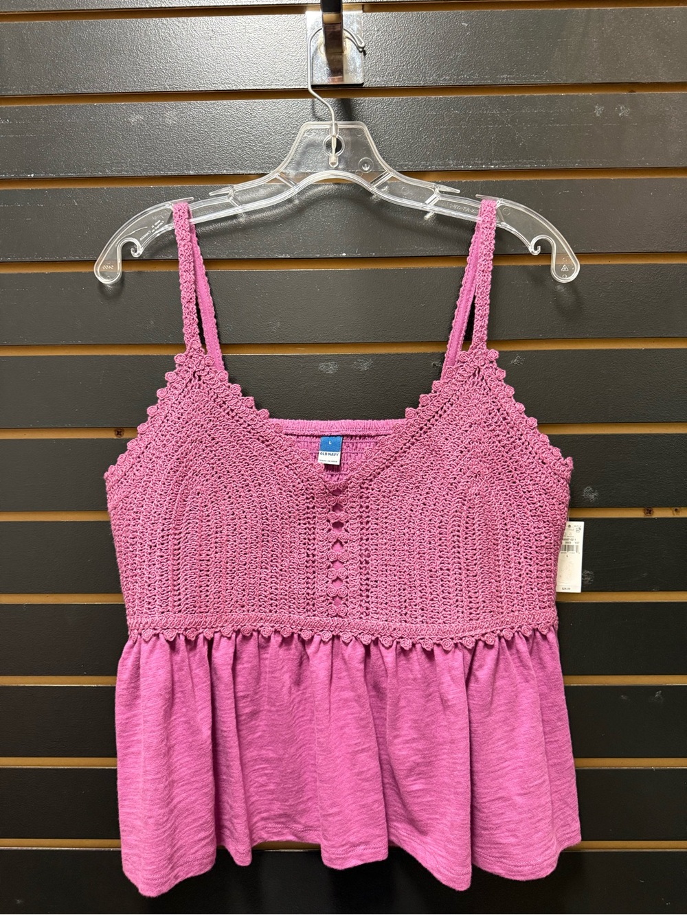 Old Navy Pink Crochet Lace Peplum Tank Top Size Large NWT